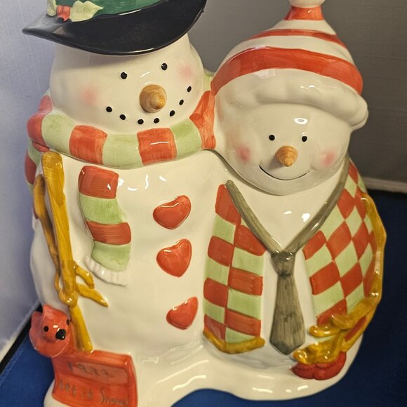 Share 1999 Jolly Snowmen Couple Cookie Jar - Asia Master Group - Picture 1 of 10